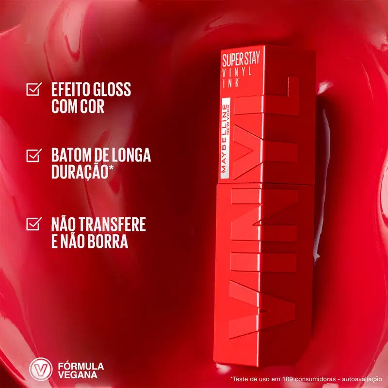 Maybelline NY SuperStay Vinyl Ink Fearless - Batom Líquido Efeito Gloss Espelhado 4,2ml