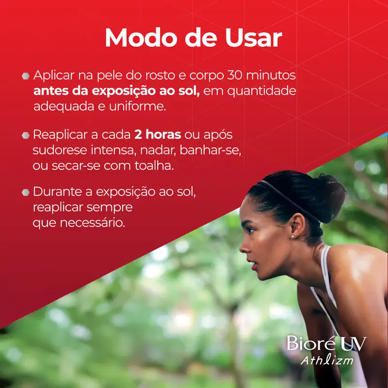 Aplicar na pele do rosto e corpo 30 minutos antes da exposição ao sol, em quantidade adequada e uniforme. Reaplicar a cada 2 horas ou após sudorese intensa, nadar, banhar-se, ou secar-se com toalha. Durante a exposição ao sol, reaplicar sempre
