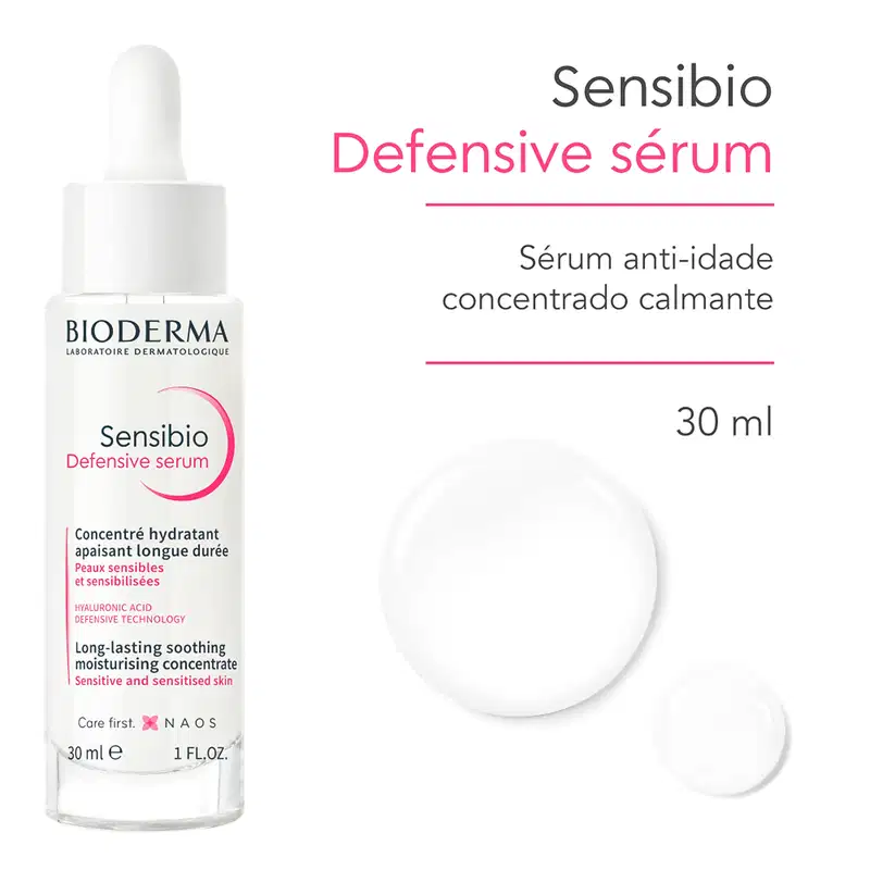Frasco branco de soro facial da marca Bioderma, com pipeta e textura lisa, brilhante e transparente, contendo 30 ml de produto.