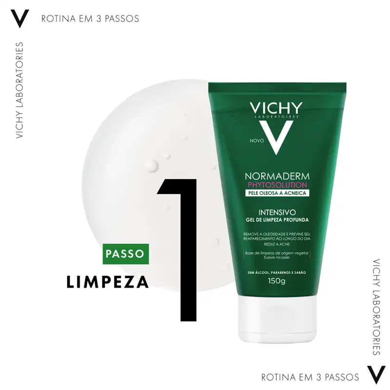 Passo 1 Limpeza com Gel de Limpeza Profunda Vichy Normaderm Phytosolution