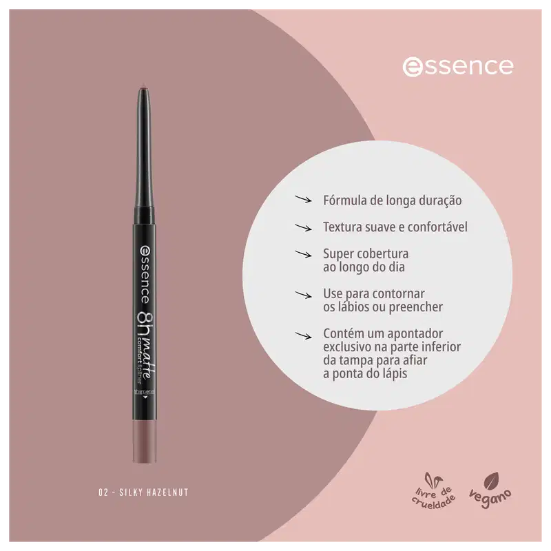 Essence 8h Matte Comfort 02 Silky Hazelnut - Lápis labial 0,3g