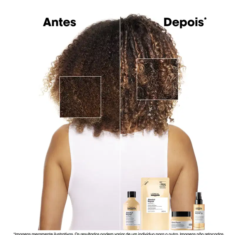 Antes e depois do uso em cabelos cacheados