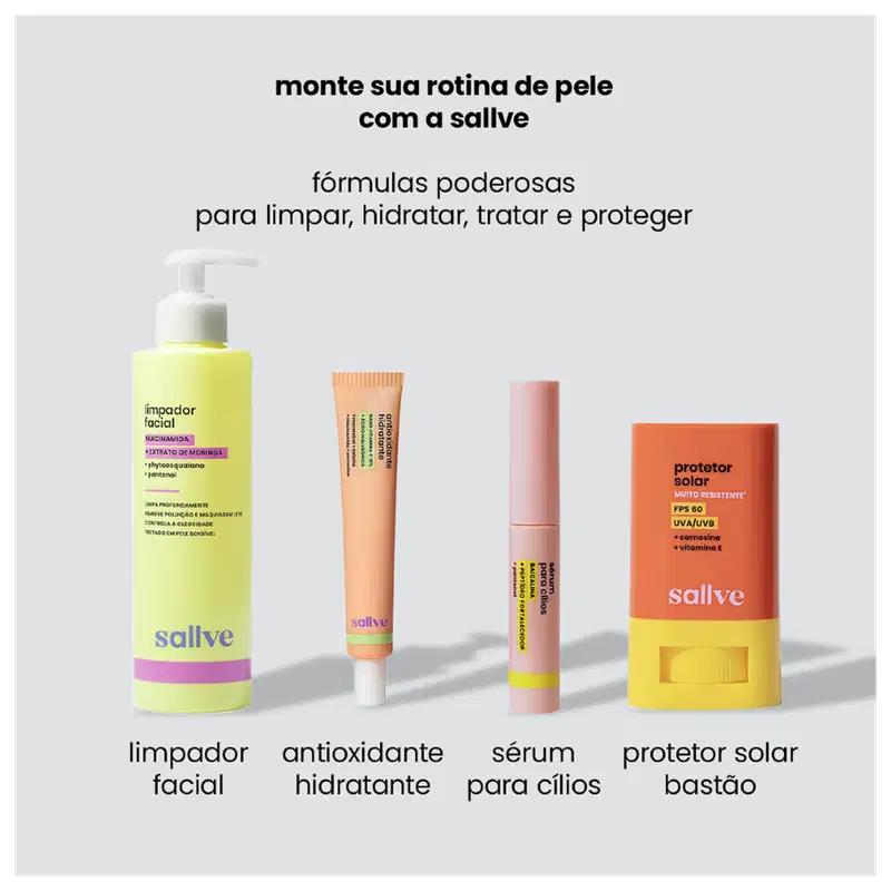 Quatro produtos de cuidados com a pele da marca Sallve.