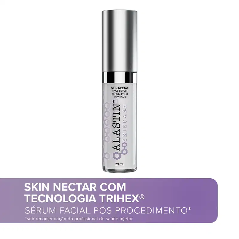 Creme sérum antissinais Alastin. Abaixo, há o texto "Skin Nectar com Tecnologia Trihex - Sérum Facial Pós Procedimento".