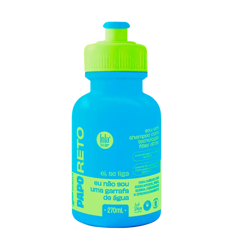 Shampoo com tecnologia fiber duox em embalagem plástica azul e verde de 270ml. A embalagem é cilíndrica azul com tampa e detalhes em verde, similar a uma garrafinha de água.