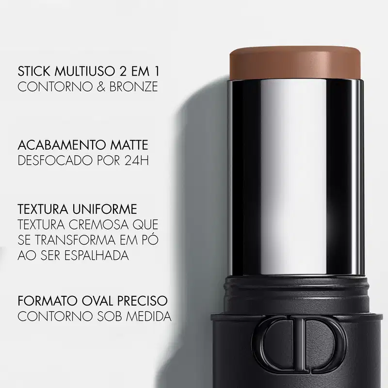 Acabamento matte desfocado por 24 horas, textura cremosa que vira pó ao ser aplicada. Formato oval preciso para contorno sob medida.