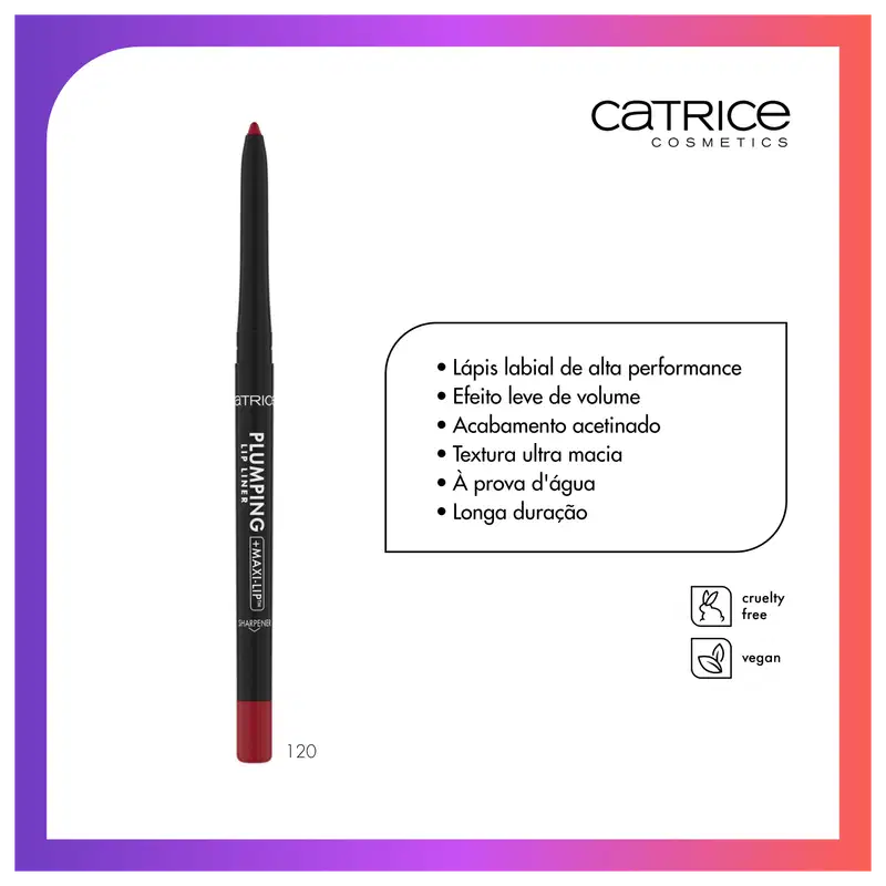 Lápis labial com texto descrevendo os benefícios.