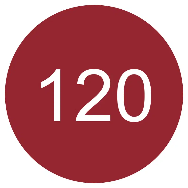 Numero 120 em um círculo vermelho.