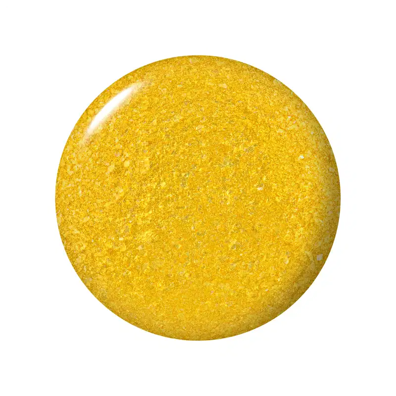 Amostra em formato circular, com uma textura brilhante e cremosa em tons de amarelo luminoso.