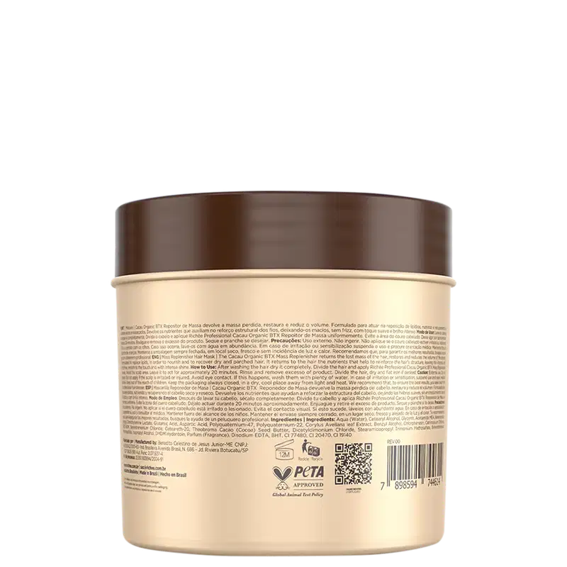 Repositor de Massa Capilar Richée Professional Cacau Organic Btx, 500g.