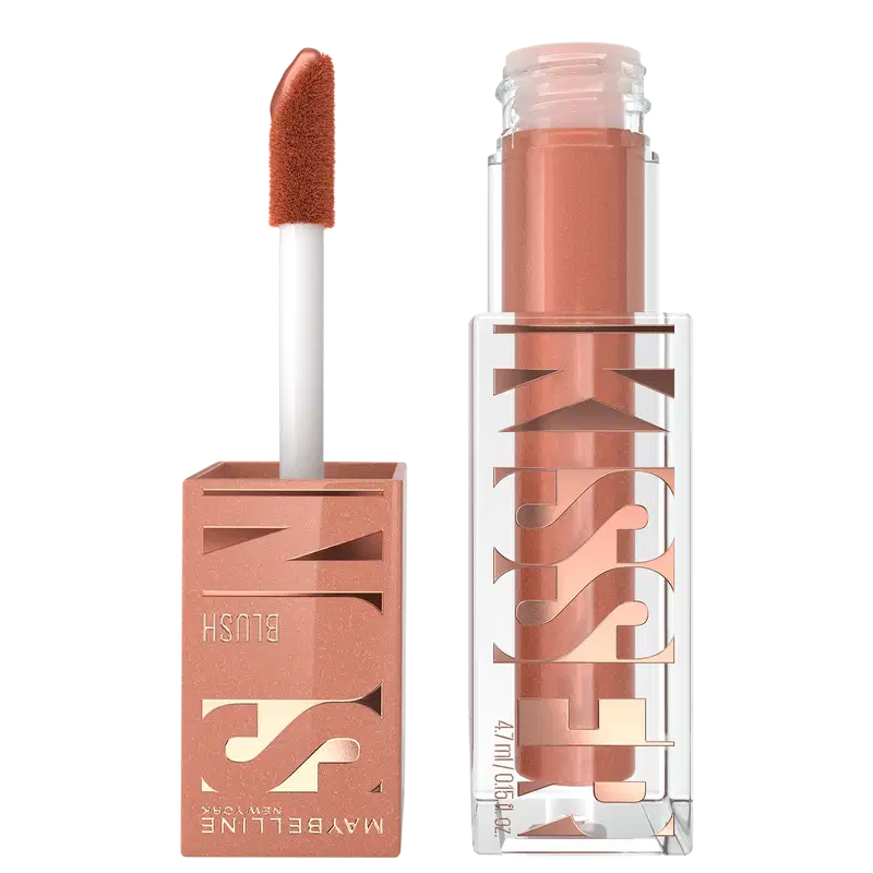 Blush Líquido Multifuncional Sunkisser, da marca Maybelline. Possui cor alaranjada e leve.