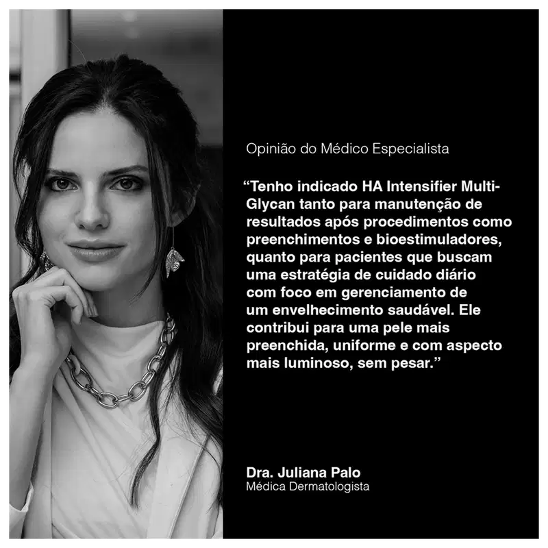 Imagem da médica dermatologista Dra. Juliana Palo, ao lado da sua opinião sobre o sérum.
