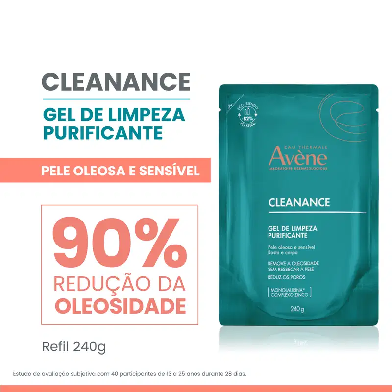 Texto: 90% redução da oleosidade