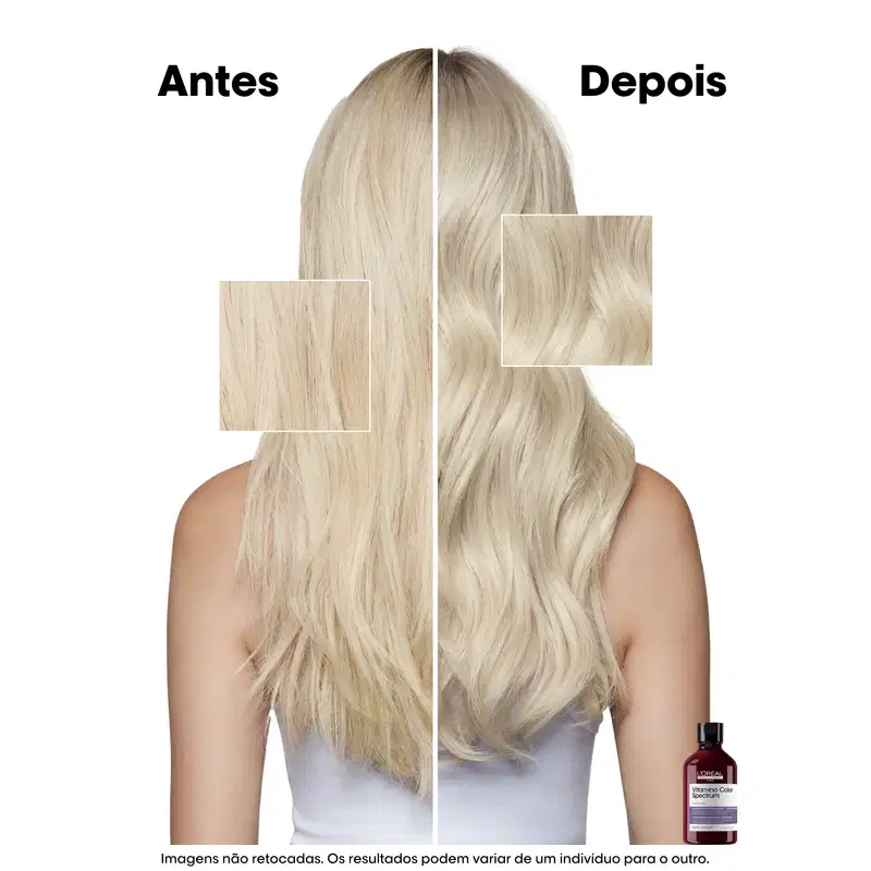 Resultado de antes e depois do Shampoo L'Oréal Professionnel Vitamino Color Spectrum Purple Dyes