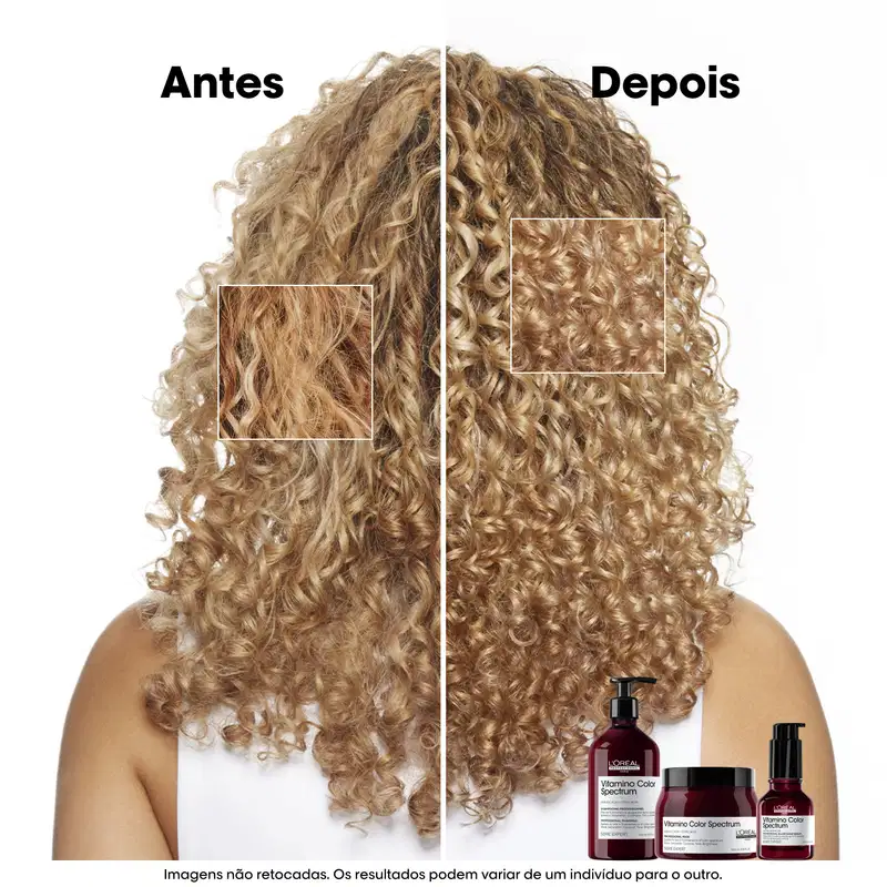 antes e depois do uso dos produtos da linha Vitamino Color Spectrum