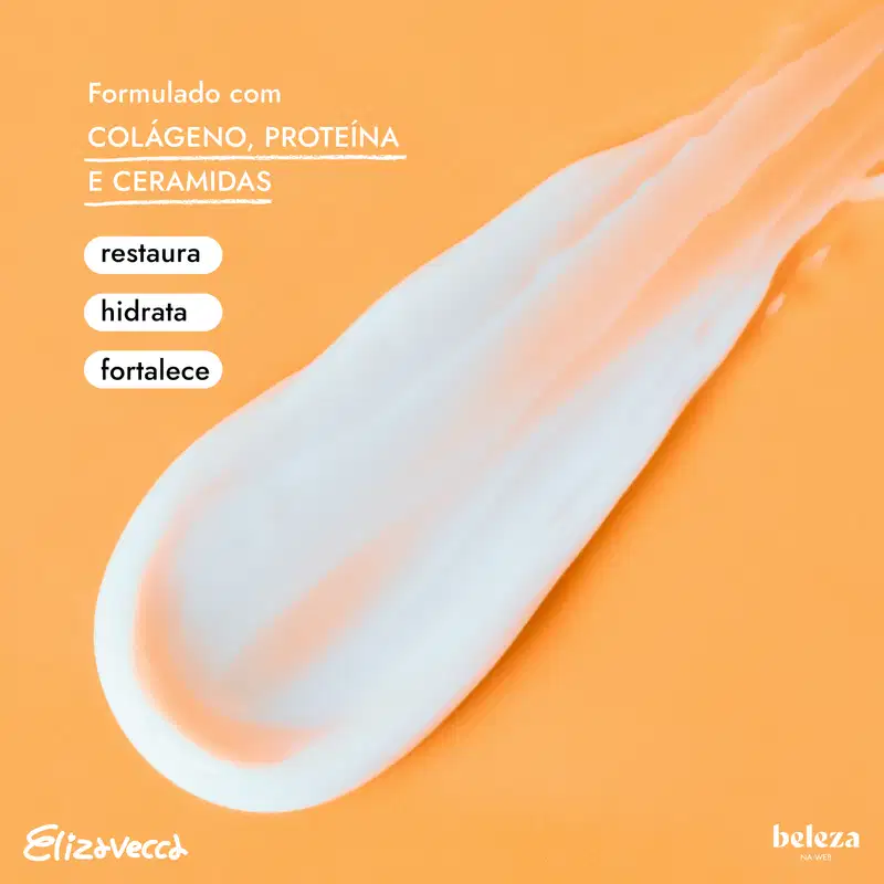 Formulado com colágeno, proteína e ceramidas. Restaura, hidrata e fortalece.