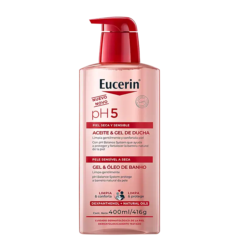 Gel e Óleo de Banho Eucerin Pele Seca e Sensível pH5, 400ml.