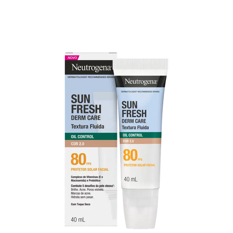 Protetor Solar Facial Neutrogena Sun Fresh Oil Control FPS80 Cor 2.0, 40ml.