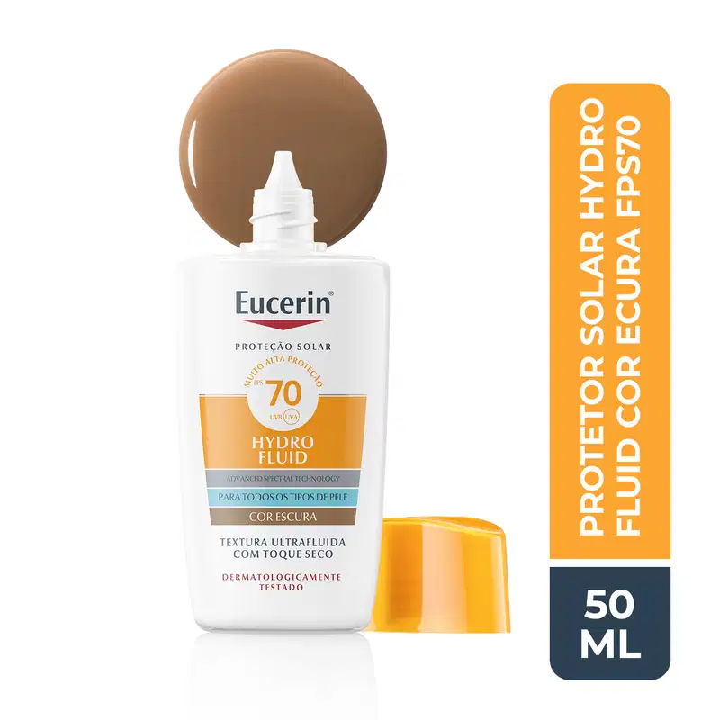 Protetor Solar Facial Eucerin Hydro Fluid FPS70 Cor Escura, 50ml.