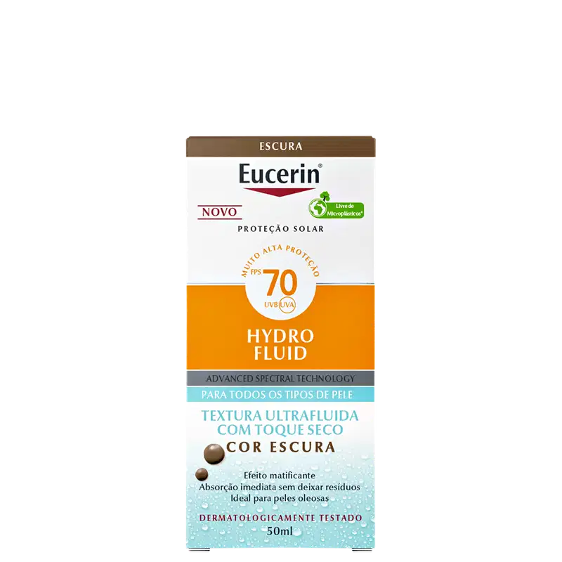 Protetor Solar Facial Eucerin Hydro Fluid FPS70 Cor Escura, 50ml.