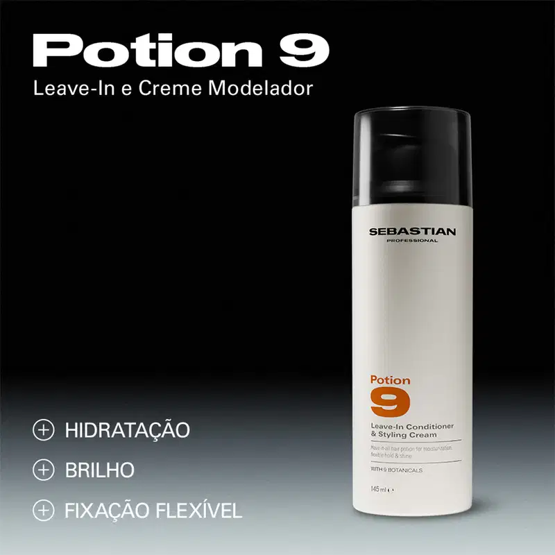 Potion 9 Leave-In Creme Modelador. Hidratação, brilho e fixação flexível. Sebastian Professional.