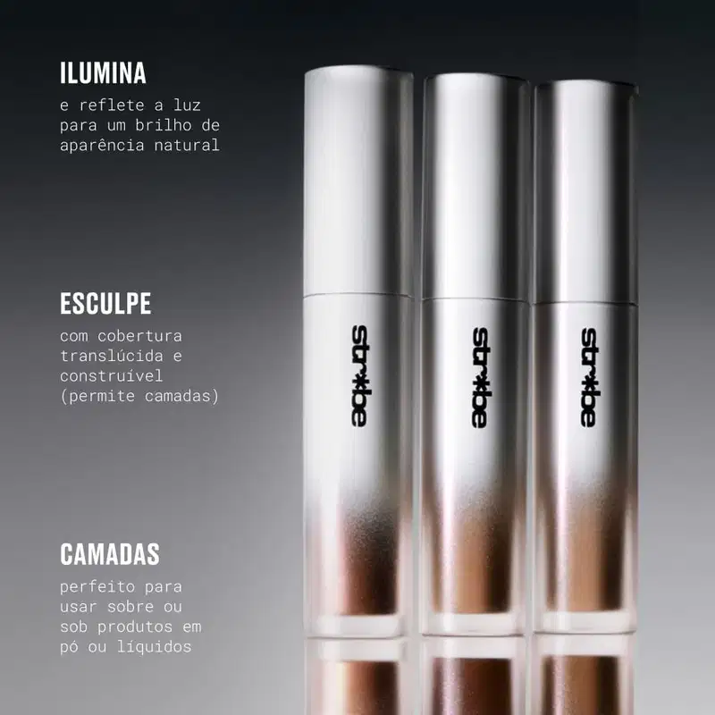 ILUMINA e reflete a luz para um brilho de aparência natural. ESCULPE com cobertura translúcida e construtiva (permite camadas). CAMADAS perfeito para usar sobre ou sob produtos em pó ou líquidos.