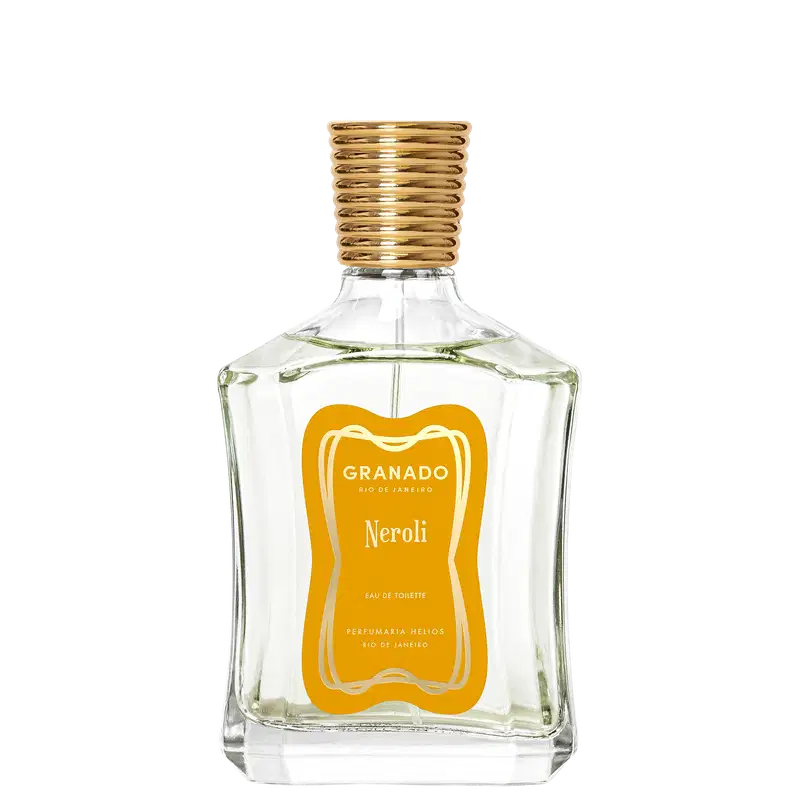 Design elegante em vidro transparente e rótulo amarelo destacando o nome da fragrância. O frasco possui uma tampa dourado em espiral, conferindo um visual sofisticado ao produto.