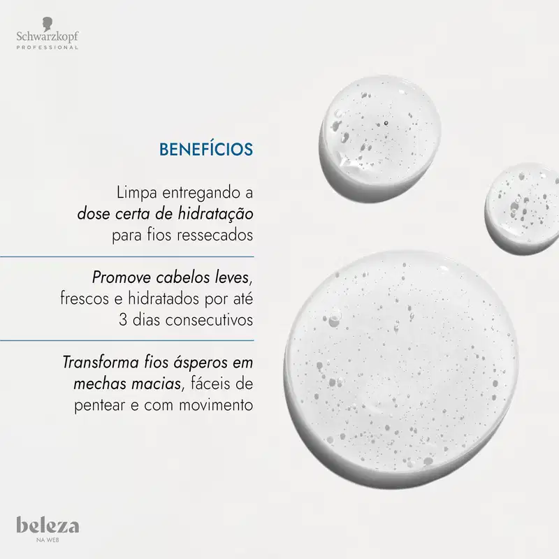 Linha Bonacure da Schwarzkopf Professional. Limpa entregando a dose certa de hidratação para fios ressecados. Promove cabelos leves, frescos e hidratados por até 3 dias consecutivos. Transforma fios ásperos em mechas macias.