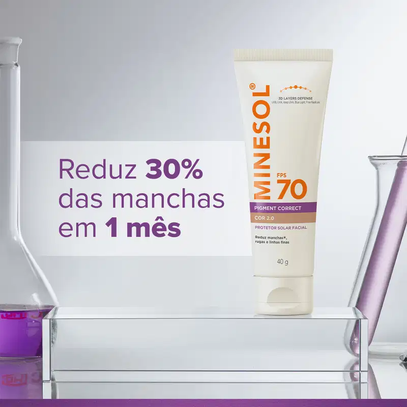 Reduz 30% das manchas em 1 mês. Protetor solar facial FPS 70 Pigment Correct, 40 g, da marca NeoStrata.
