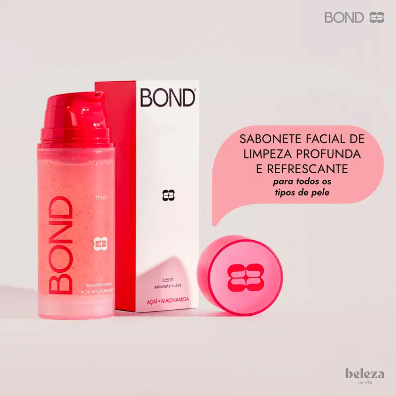 Embalagem vermelha da marca Bond Rio, contendo sabonete facial de limpeza profunda e refrescante para todos os tipos de pele.