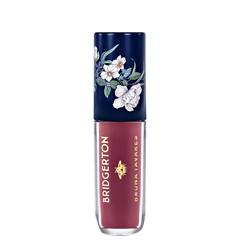 Blush líquido multifuncional. Bruna Tavares BT x Bridgerton com acabamento natural, indicado para aplicação multifuncional no rosto e nos olhos