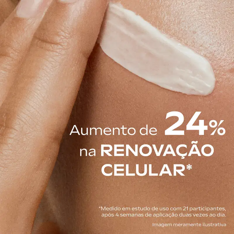 Creme facial Weleda Skin Food Dia sendo aplicado no rosto, com o texto "aumento de 24% na renovação celular".