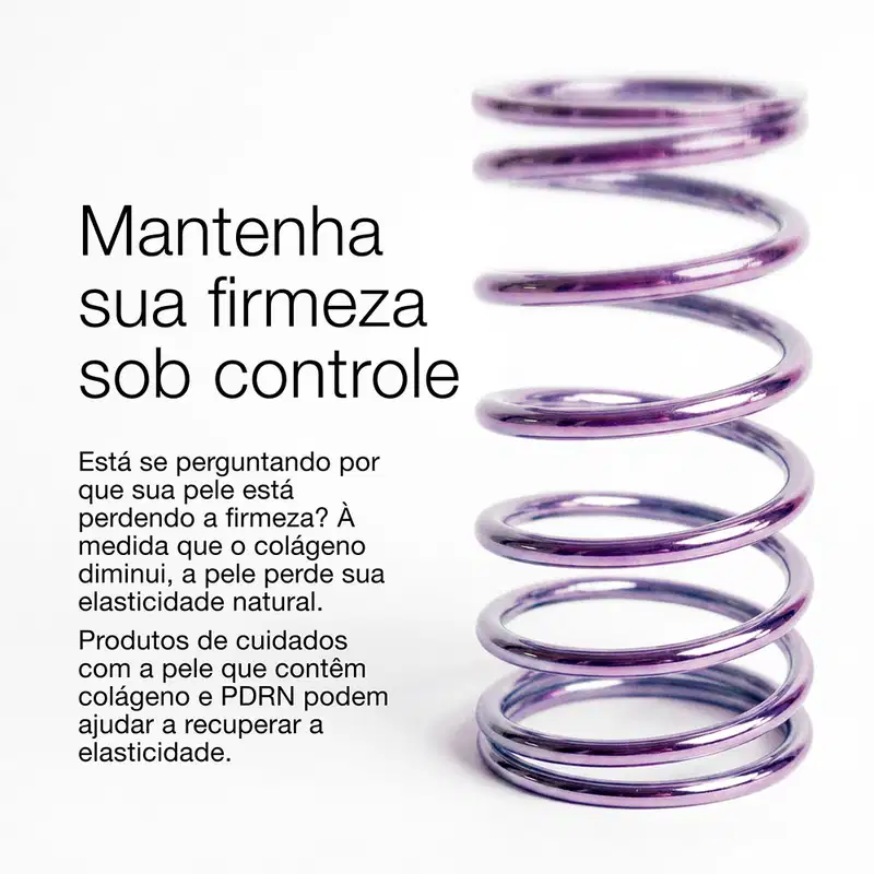 Imagem de uma mola, com texto explicando que produtos que contém colágeno e PDRN podem ajudar a recuperar a elasticidade da pele.