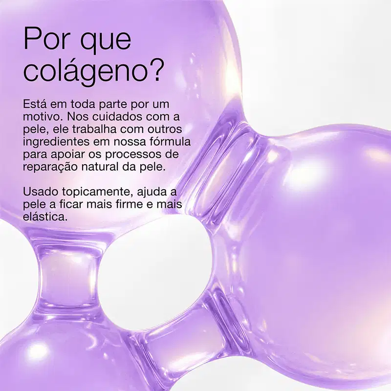 Imagem de célula, com texto explicando a ação do Colágeno na pele.
