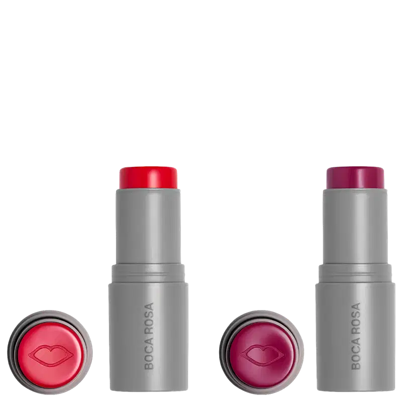 Kit Boca Rosa Stick Cor Salvamor + Manaux, 2 sticks de maquiagem multifuncional.