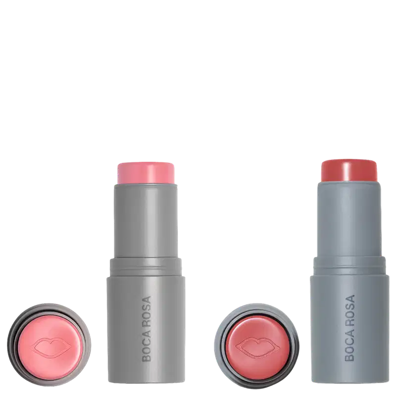 Kit Boca Rosa Stick Cor Gyn + Rildy, 2 sticks de maquiagem multifuncional.