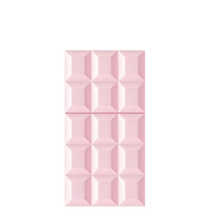Embalagem de perfume parecendo um Painel de parede 3D rosa pastel com design geométrico, composto por 12 módulos quadrados em relevo, criando um efeito visual tridimensional elegante e moderno.