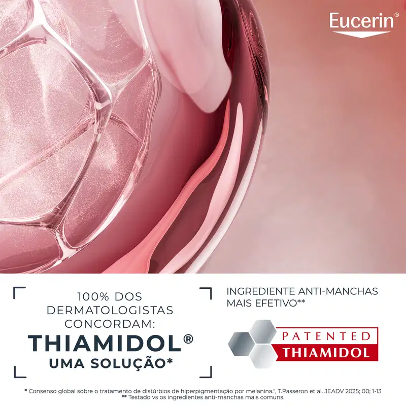 100% dos dermatologistas concordam: Thiamidol, uma solução*. Ingrediente anti-manchas mais efetivo**, patented Thiamidol.
