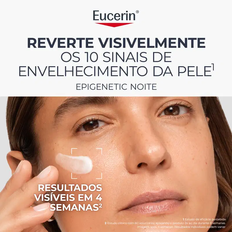 Reverte visivelmente os 10 sinais de envelhecimento da pele. Resultados visíveis em 4 semanas. Epigenetic noite, Eucerin.