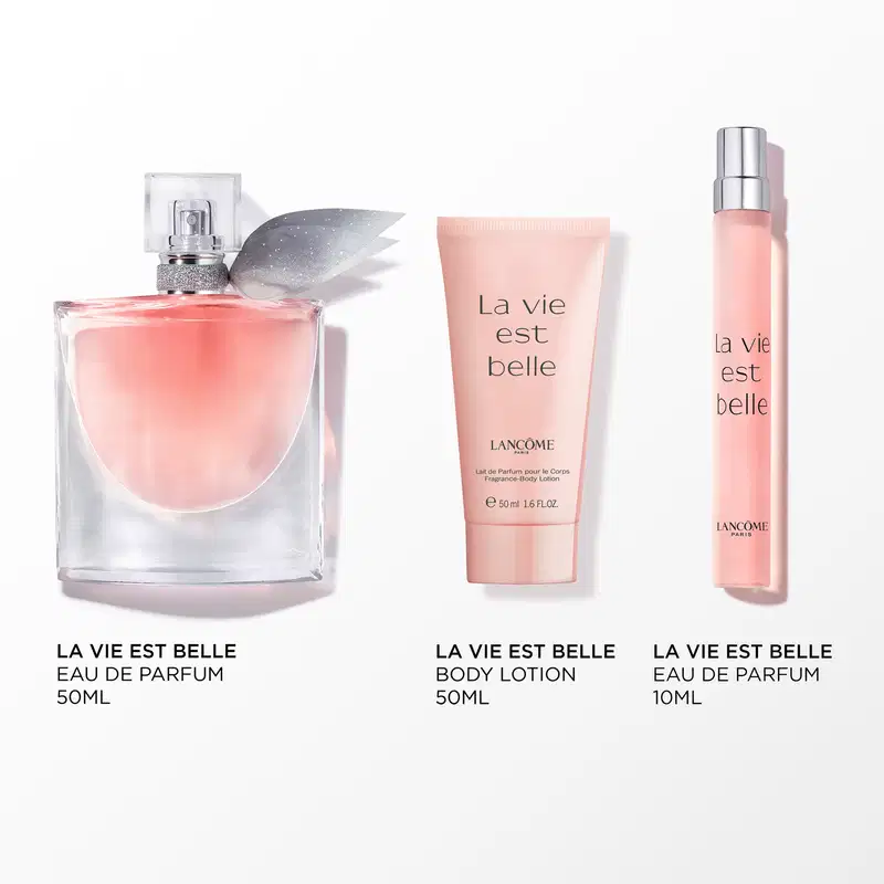 Conjunto La Vie Est Belle Lancôme Feminino, Eau de Parfum 50ml + Body Lotion 50ml + Eau de Parfum 10ml.