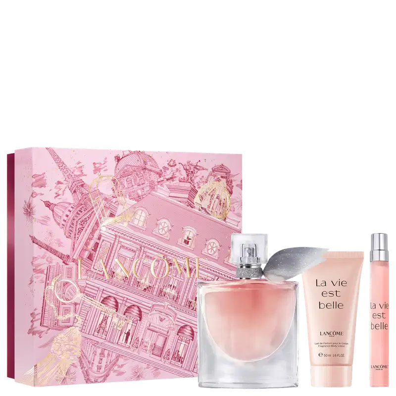 Conjunto La Vie Est Belle Lancôme Feminino, Eau de Parfum 50ml + Body Lotion 50ml + Eau de Parfum 10ml.