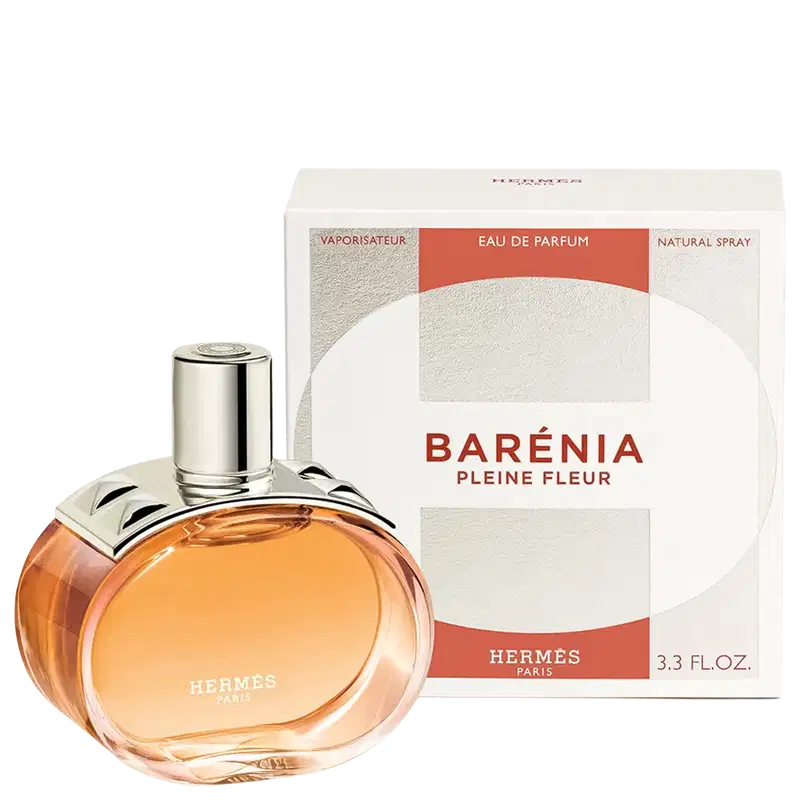 Frasco e caixa do perfume Barénia Pleine Fleur, da marca Hermes.