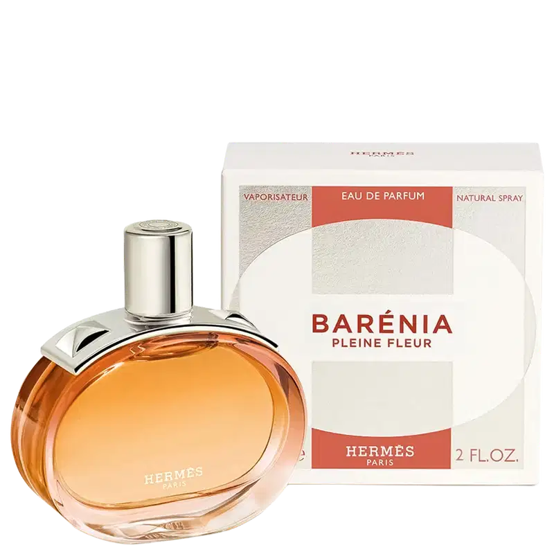 Frasco e caixa do perfume Barénia Pleine Fleur, da marca Hermes.