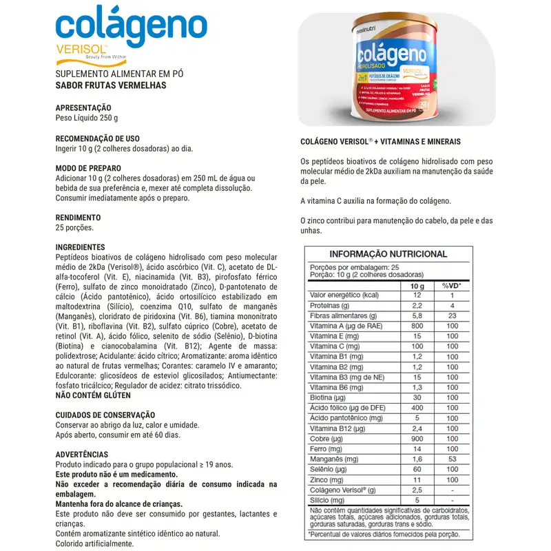 Colágeno Verisol Maxinutri Lata 250g Sabor Frutas Vermelhas