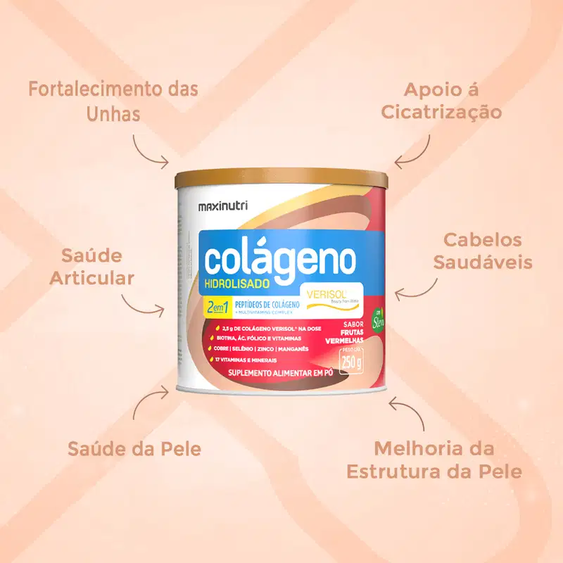 Colágeno Verisol Maxinutri Lata 250g Sabor Frutas Vermelhas