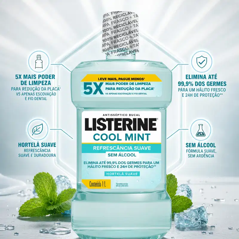 Antisséptico Bucal Listerine Cool Mint Sem Álcool 1l