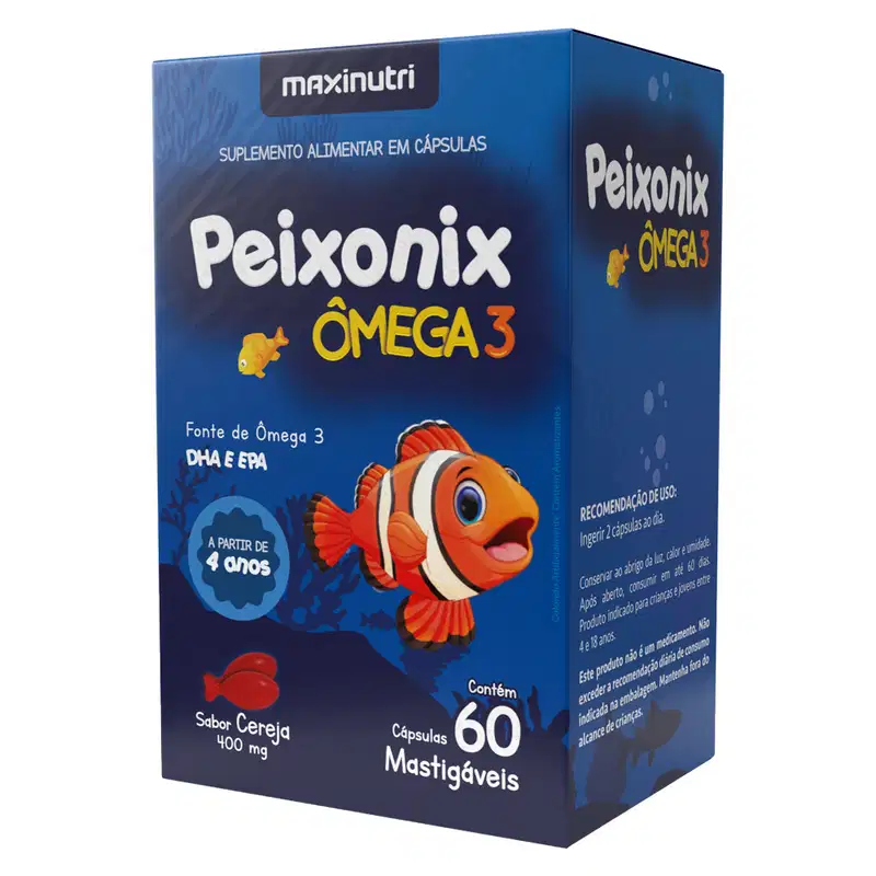 Peixonix Ômega 3 Mastigável Maxinutri Sabor Cereja 60 Caps