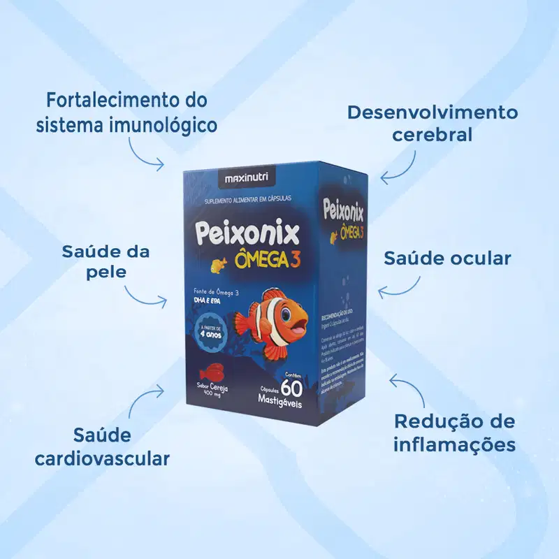Peixonix Ômega 3 Mastigável Maxinutri Sabor Cereja 60 Caps