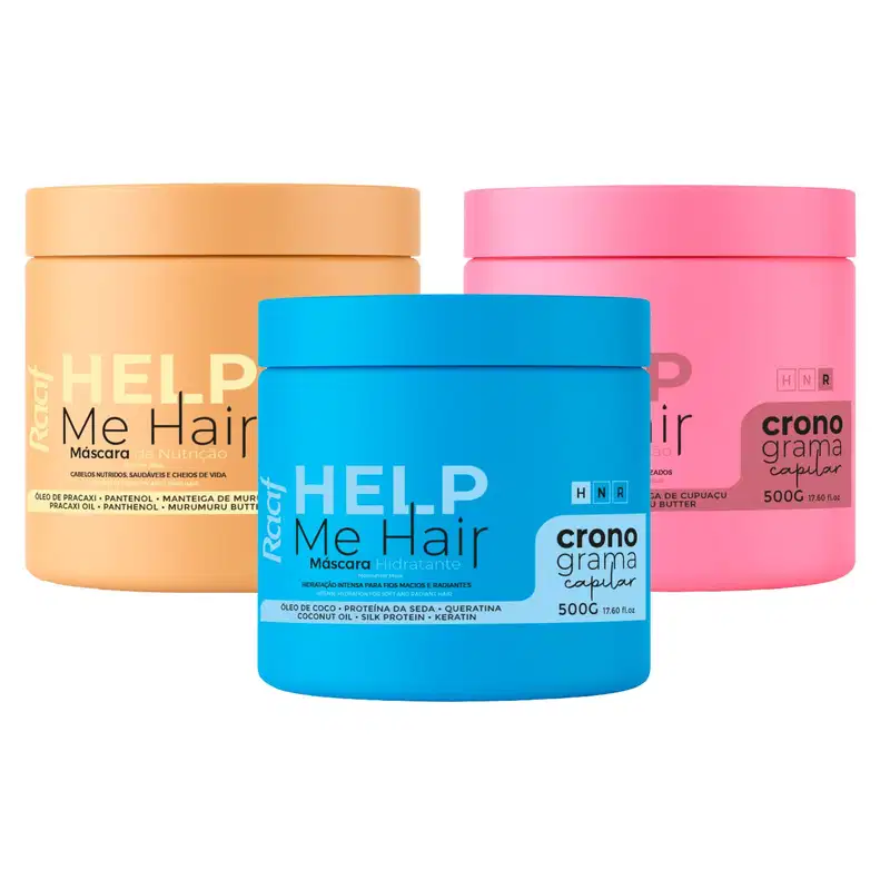 Kit Cronograma Capilar Help Me Hair Máscara Hidratação, Nutrição e Reconstrução Raaf Cosmetics - 500g