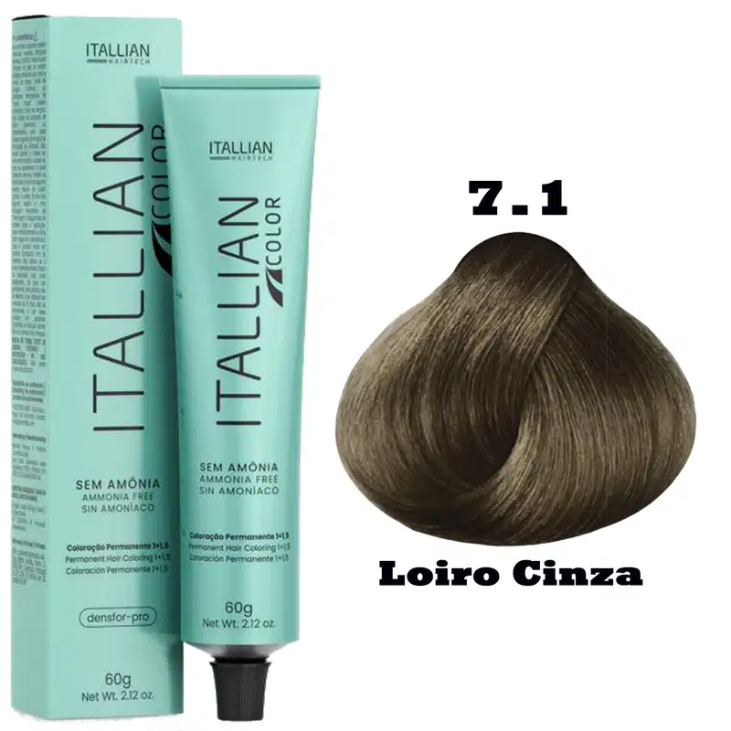 Coloração Itallian Color Sem Amônia 60g 7.1 Loiro Cinza